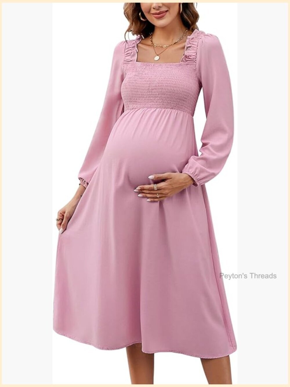 Maternity Photoshoot Dress Flutter Sleeve Square Neck Smocked Maxi Boho Dress